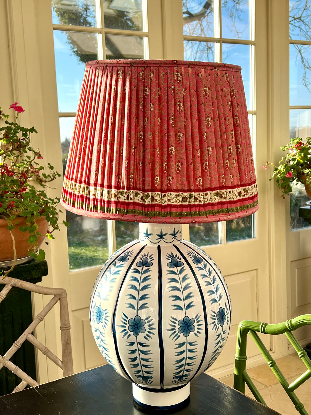 Blue handpainted toleware lamp