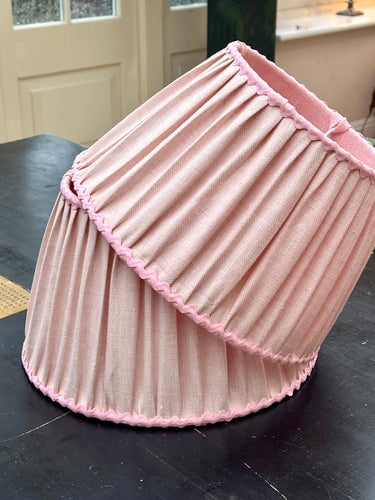 Pink herringbone linen lampshade 12” with pink lining