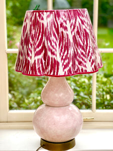 Pink dappled gourd lamp - recycled metal lamp 22”