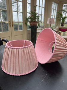 Pink herringbone linen lampshade 12” with pink lining