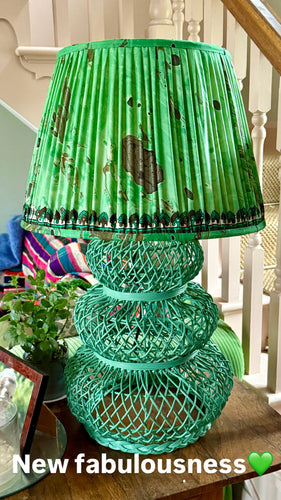 Green silk vintage sari lampshade 18”