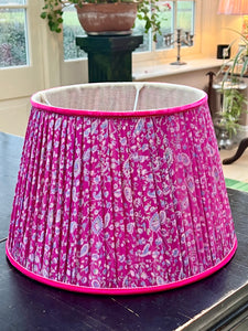 Pink silk sari lampshade 14”