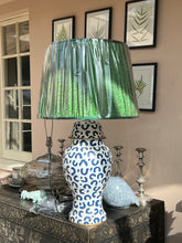 Load image into Gallery viewer, Green silk sari lampshade 18”