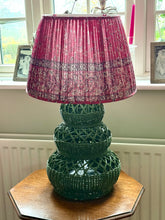 Load image into Gallery viewer, Forest green basket weave rattan lamp 20”