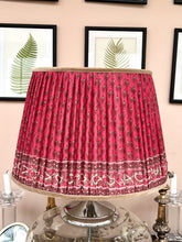 Load image into Gallery viewer, Vintage coral red sari lampshade 16”