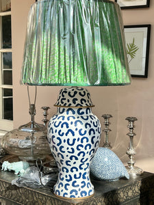 Blue leopard ginger jar lamp 22”