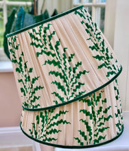 Load image into Gallery viewer, Soane scrolling fern frond emerald linen lampshade 16”