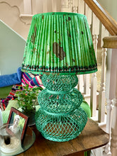 Load image into Gallery viewer, Green silk vintage sari lampshade 18”