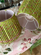 Load image into Gallery viewer, Green silk sari lampshade 14”
