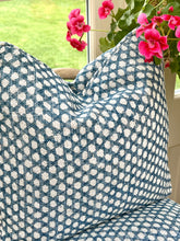 Load image into Gallery viewer, Fermoie wicker blue cushion 18”- double sided with feather inner
