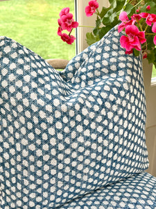 Fermoie wicker blue cushion 18”- double sided with feather inner