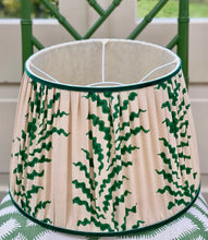 Load image into Gallery viewer, Soane scrolling fern frond emerald linen lampshade 16”