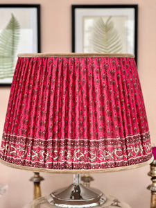 Vintage coral red sari lampshade 16”