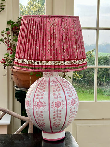 Handpainted pink toleware lamp 18”