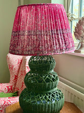 Load image into Gallery viewer, Forest green basket weave rattan lamp 20”