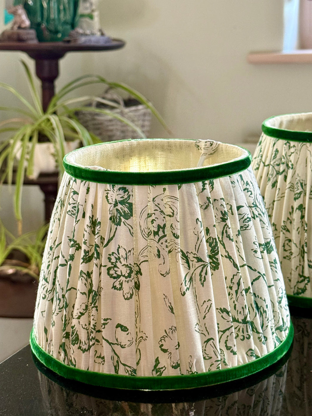 8” linen lampshade made from Flora soames fabric