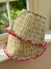 Load image into Gallery viewer, Vintage silk sari lampshade with frill trim 16”