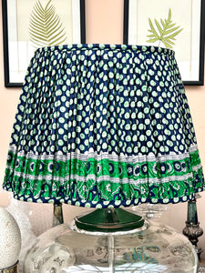 Navy and green silk sari daisy shaped lampshade 16”