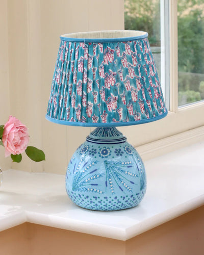 Cute block print shade 10” - sitting atop gorgeous Ibbi lamp