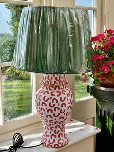 Pink leopard ginger jar lamp 22”