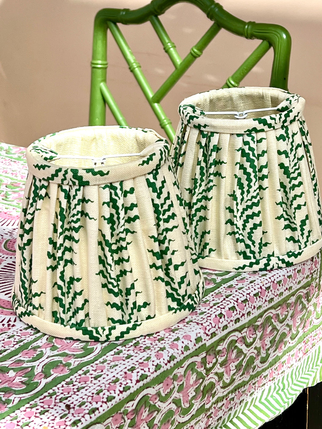 A pair of scrolling fern silhouette candle clip lampshades 6”