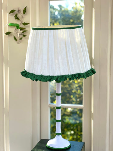 16” linen lampshade with ballerina frill in grass green