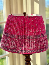 Load image into Gallery viewer, Vintage raspberry silk sari lampshade 18”