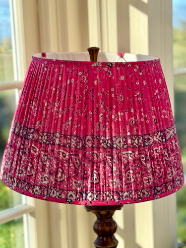 Vintage raspberry silk sari lampshade 18”