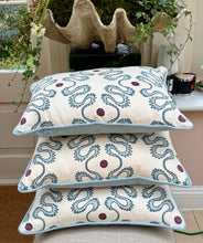 Load image into Gallery viewer, Studio Humbug linen cushion 16x20” with duck egg linen back - with feather filler
