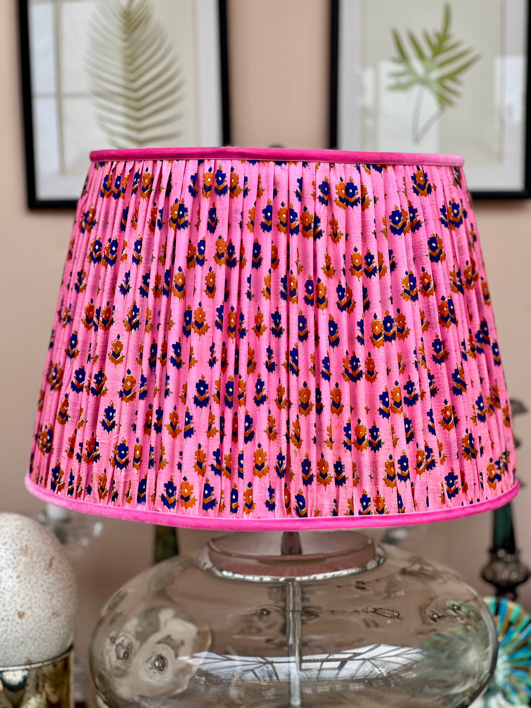 Vintage pink silk sari lampshade 16”