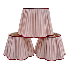 Load image into Gallery viewer, Pink linen daisy shade with red velvet trim 18” with top fitting for pendants