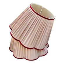 Load image into Gallery viewer, Pink linen daisy shade with red velvet trim 18” with top fitting for pendants