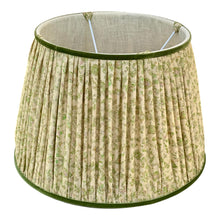Load image into Gallery viewer, Soft green flowery vintage silk sari lampshade 14”