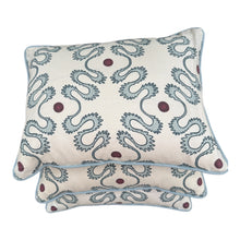 Load image into Gallery viewer, Studio Humbug linen cushion 16x20” with duck egg linen back - with feather filler