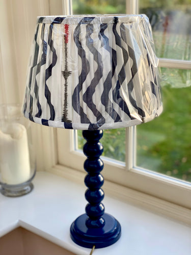 Shiny navy blue bobbin lamp - 18” tall - made on Yorkshire