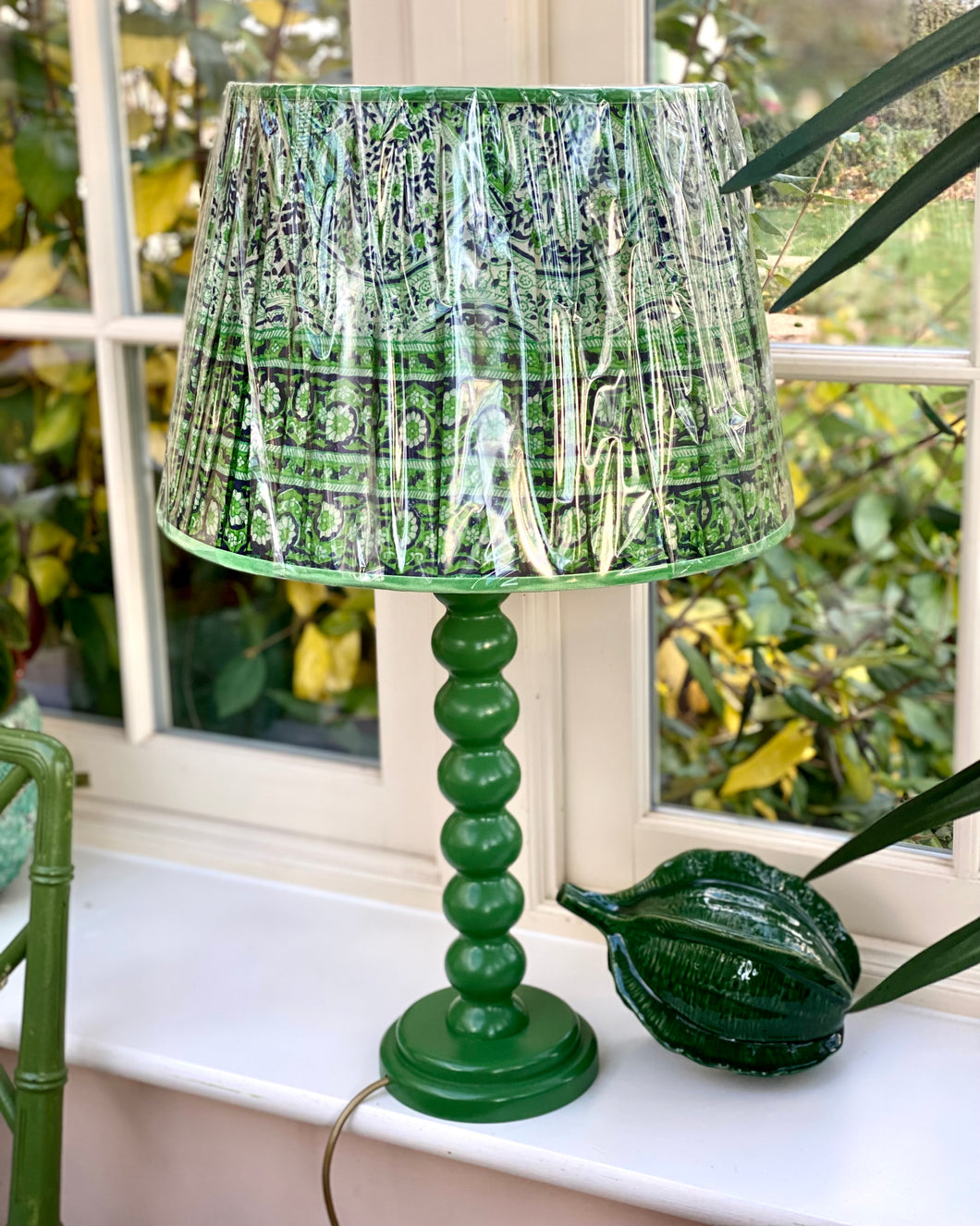 Glossy kelly green bobbin lamp 18” - completely made in Yorkshire