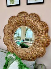 Load image into Gallery viewer, Natural daisy wicker mirror