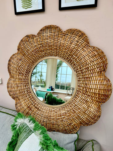 Natural daisy wicker mirror