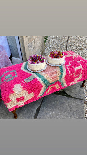 Unique pink wool vintage Berber footstool